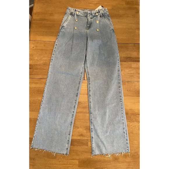 Zara Denim - Zara Jeans Womens 34 Blue Light Wash Hi Rise Wide‎ Leg Raw Hem Size USA 2 NWT